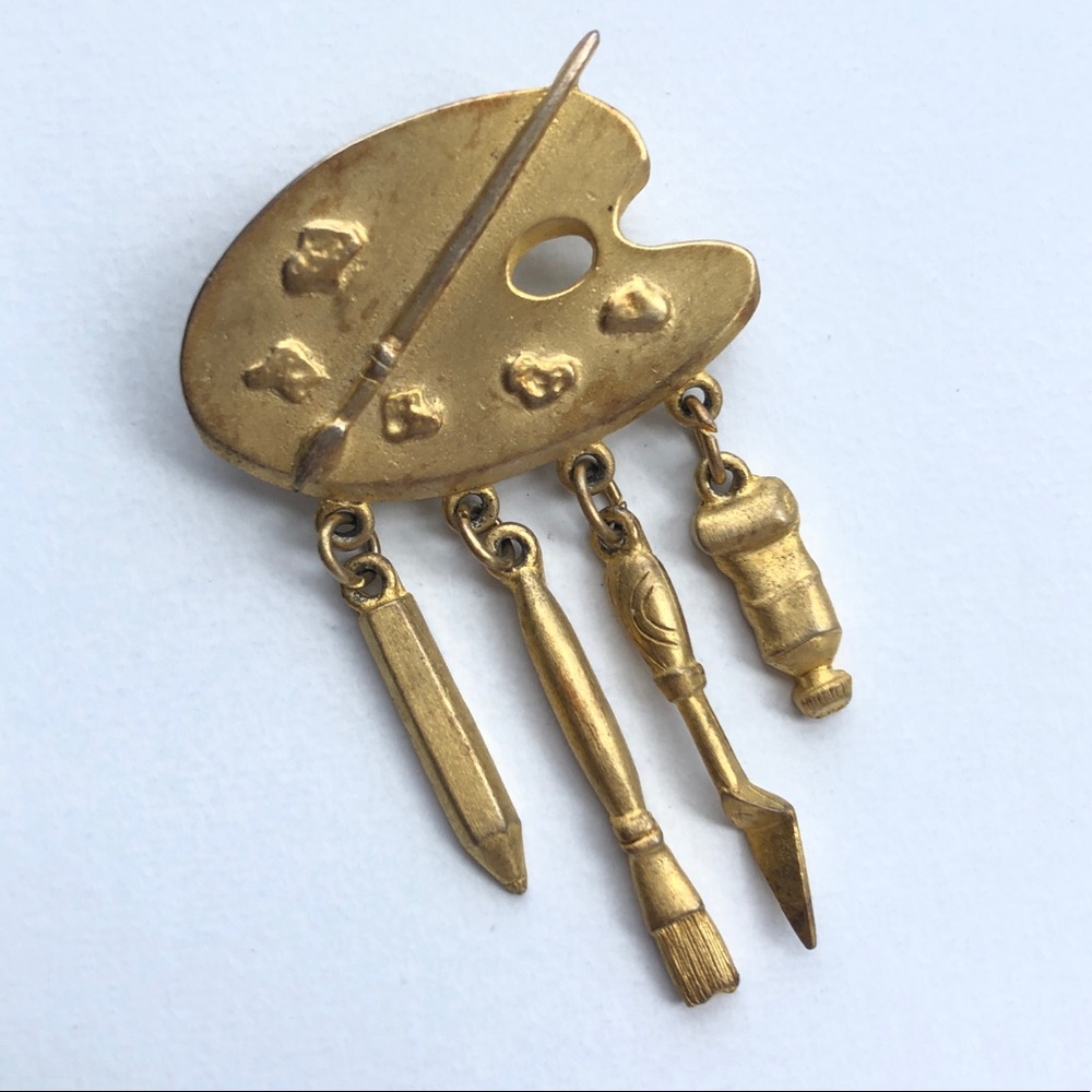 Art painting palette vintage gold brooch
